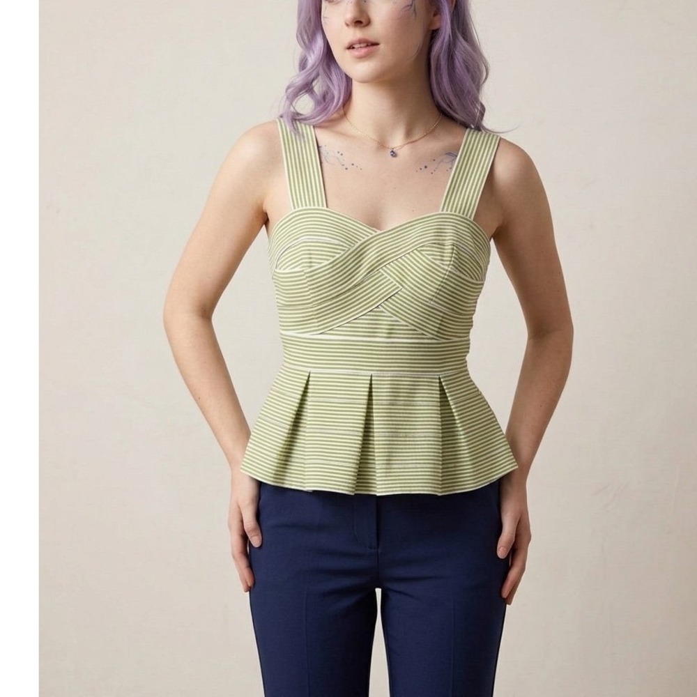 HD in Paris Anthropologie Green White Striped Peplum Bustier Top Small